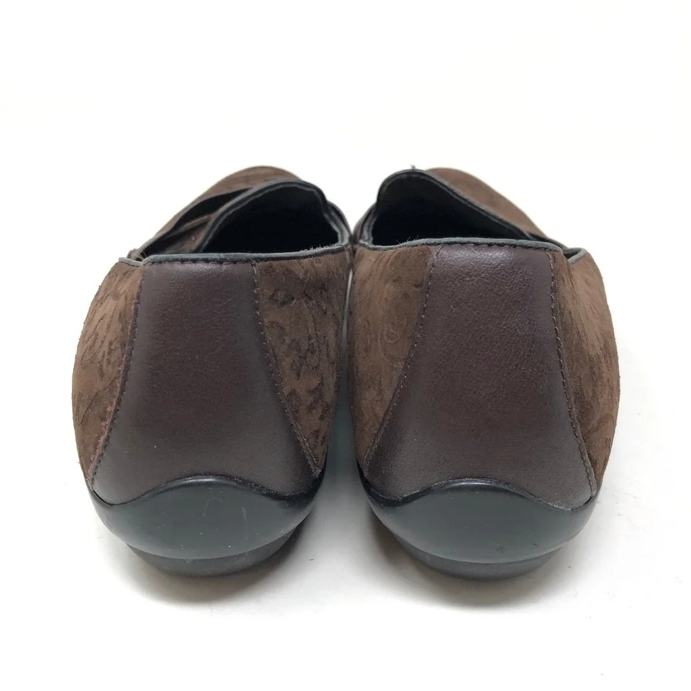 Dansko Womens 39 Oksana Loafers Brown Floral Embossed Suede Leather Slip On